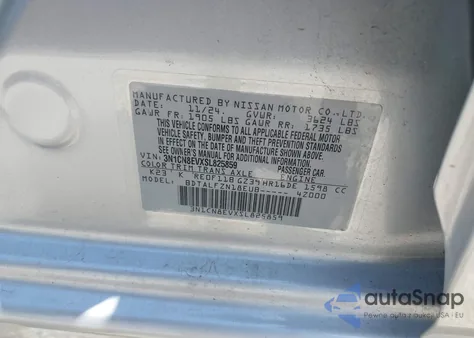 2025 Nissan Versa 1.6 Sv from USA, damaged, VIN 3N1CN8EVXSL825859